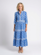 Ysolde - Three Quarter Sleeve Chain Pattern Midi Dress
